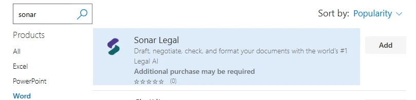 Add Sonar Legal for Word