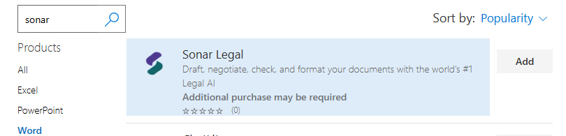 Add Sonar Legal for Word