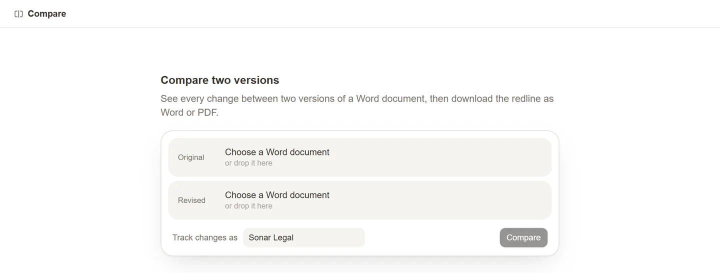 Document Compare with slots for the original and revised files.