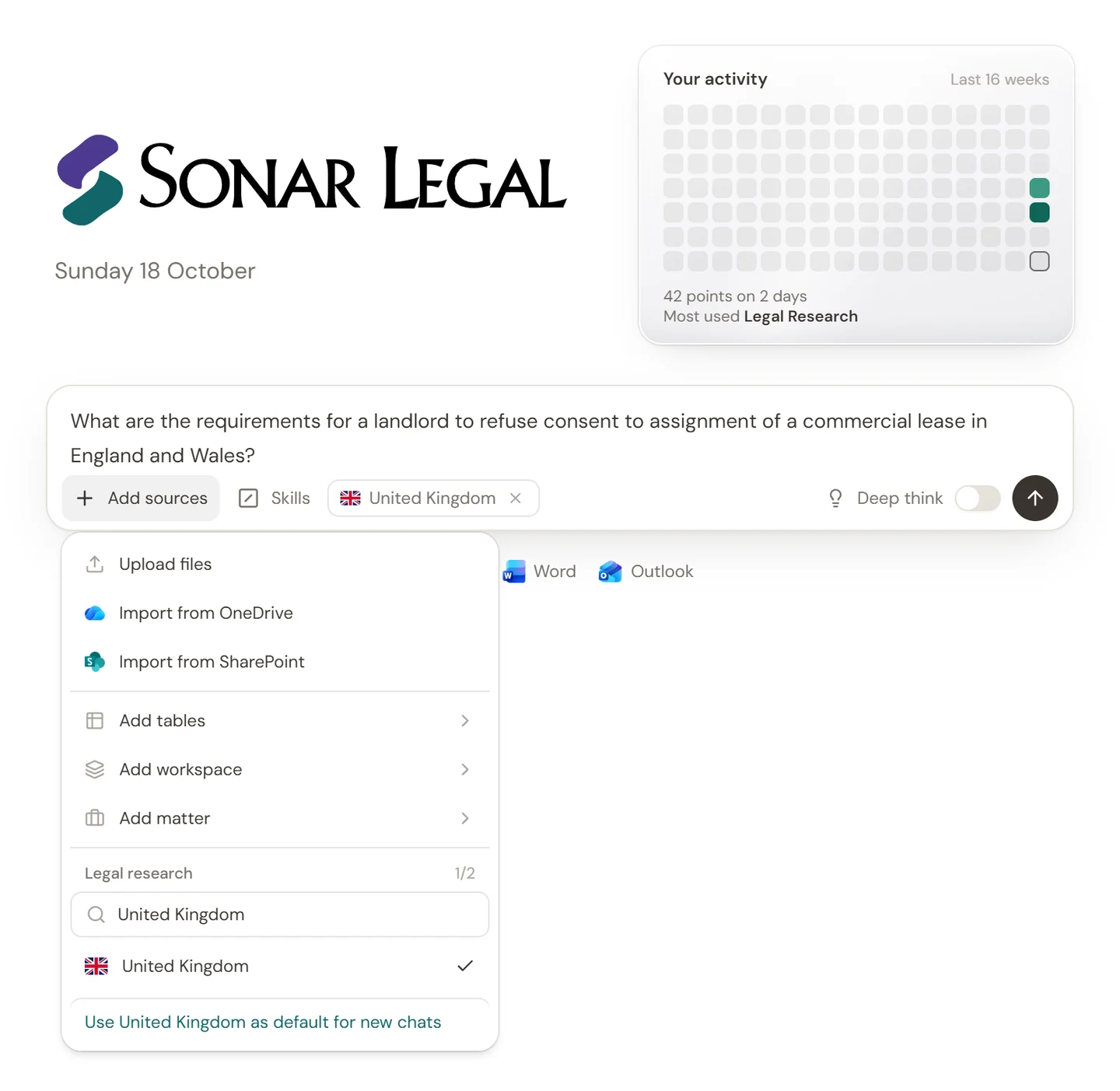 Chat with its source choices and legal-research jurisdictions.