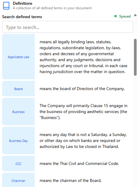 Definitions Table