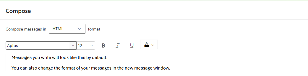 Compose settings in New Outlook and Outlook on the Web