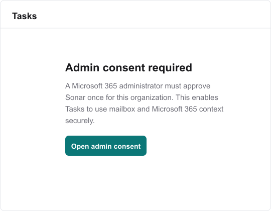 Admin consent required in the Outlook Tasks page