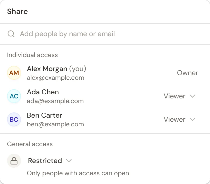 Sharing a workspace with individual colleagues and choosing their access.