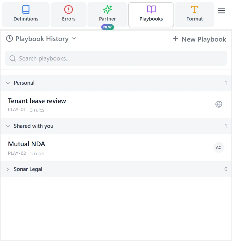 The playbook library in Word.